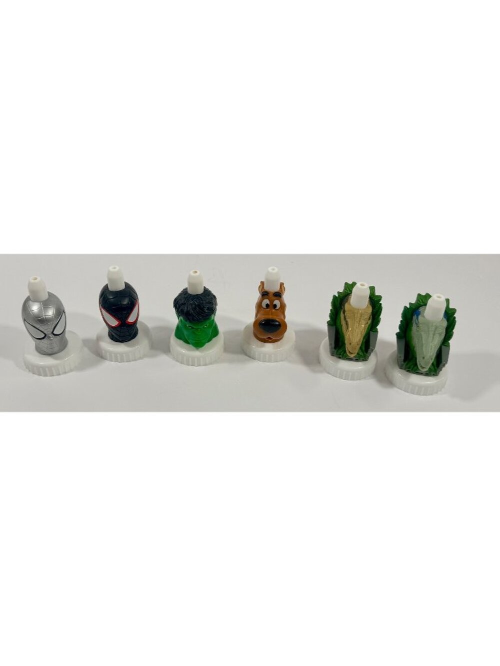 Good2Grow Juice Bottle Lids Toppers Set Of 6 Character-Themed Spiderman Gwen Hul